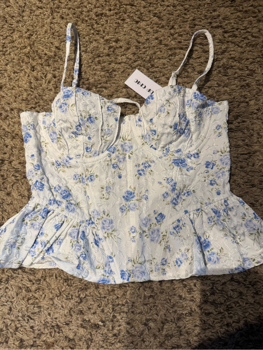 Floral Bustier Peplum Top - Blue/White